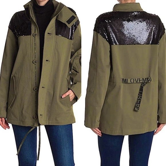 RAMY BROOK Sequin Utility Jacket Celia Grunge Streetwear Oversized Army Green S - Picture 1 of 16